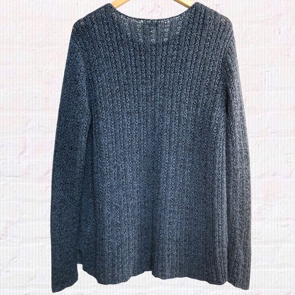 J. Jill Sweater Womens Large Blue Open Knit Marled Long Sleeve Scoop Neck - Picture 3 of 8